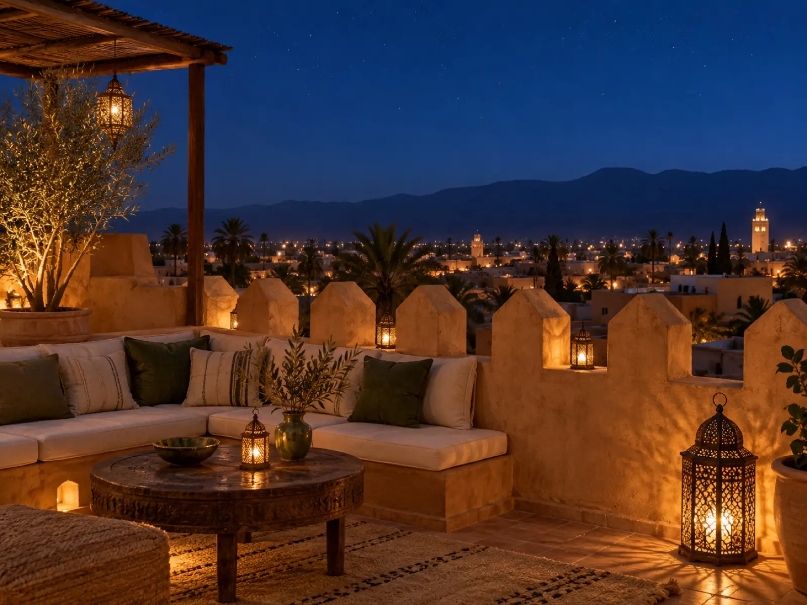 The roof terrace at night