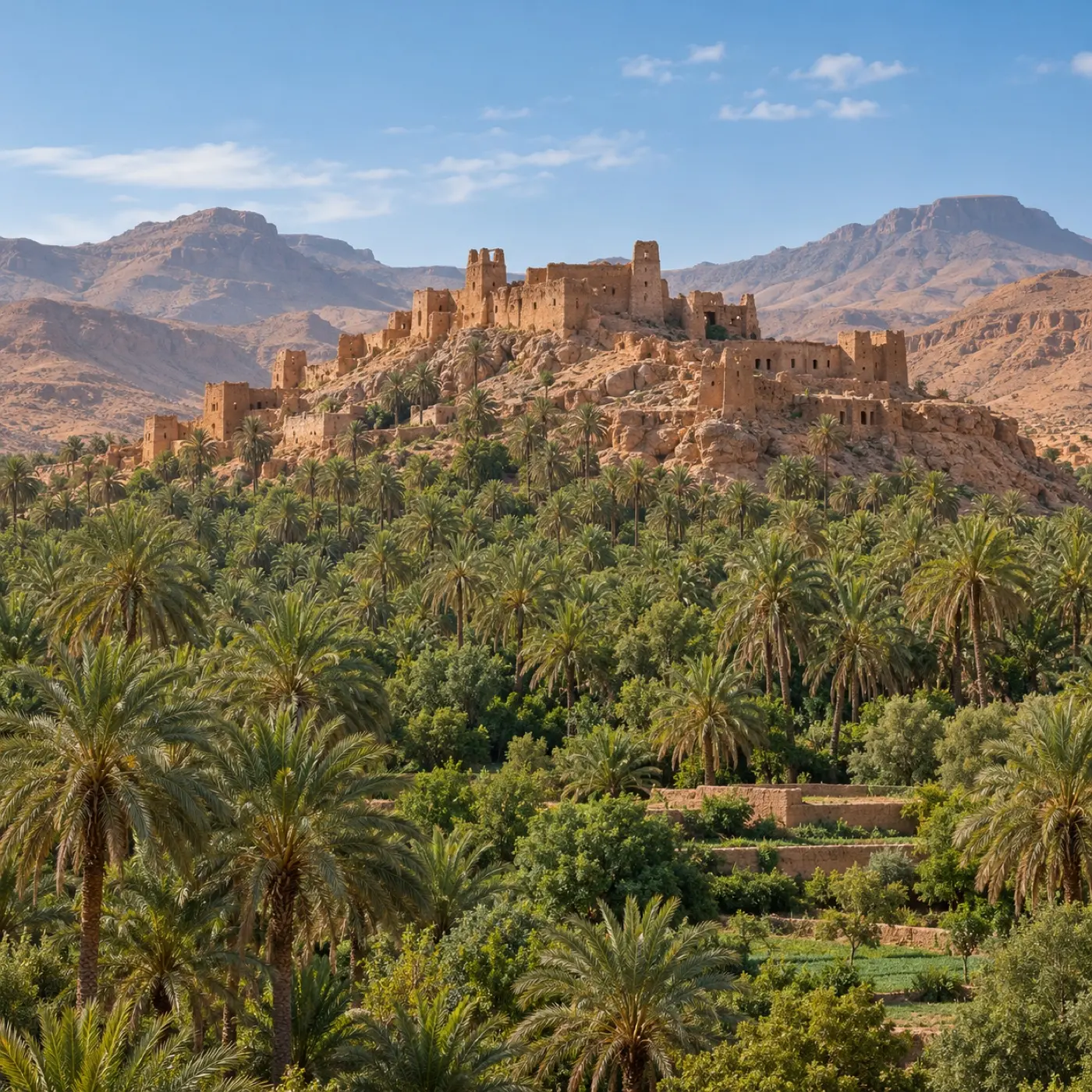 The Tiout palm oasis below its ruined kasbah